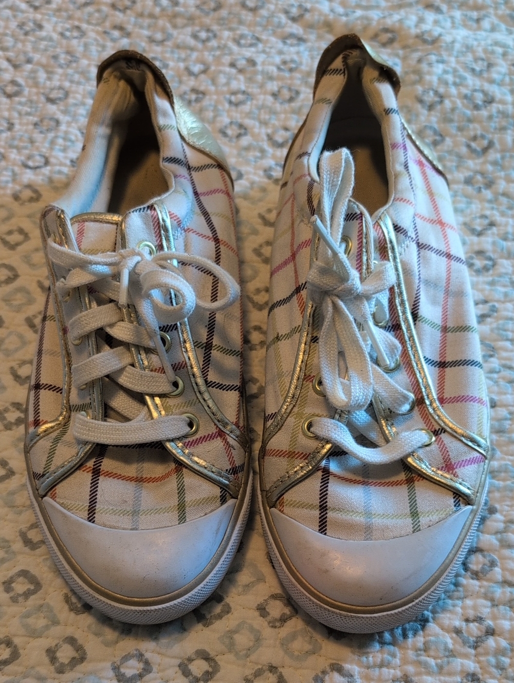 Coach Barret White Plaid Lace-Up Sneakers with Metallic Trim